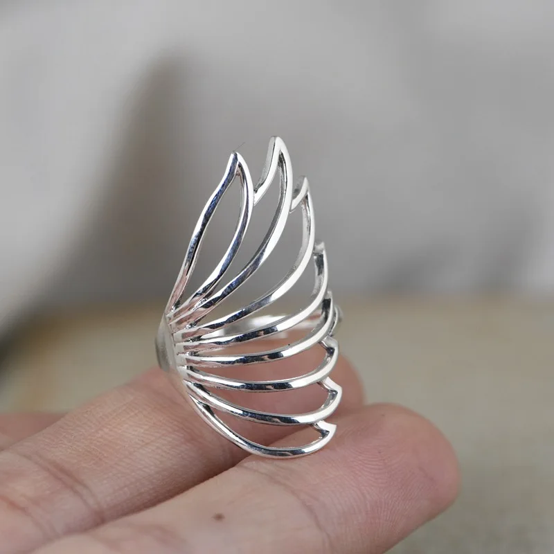 

FNJ 925 Silver Ring for Women Jewelry 100% Original Pure S925 Sterling Silver Rings Hollow Wing