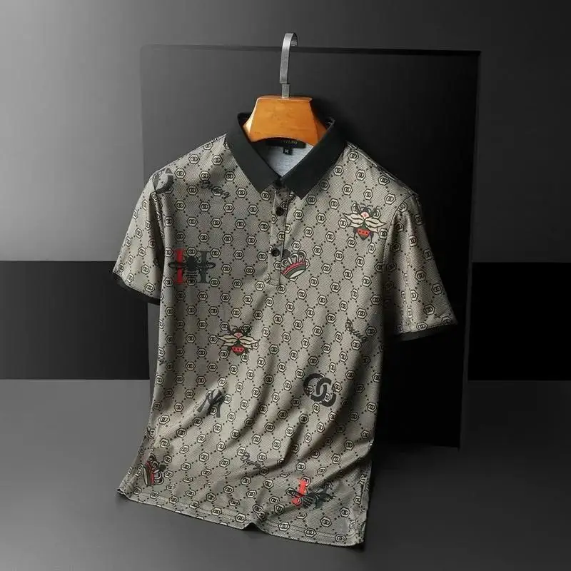 

2021 Summer New Personality Printed Ice Silk Slim Half Sleeve POLO Shirt Men