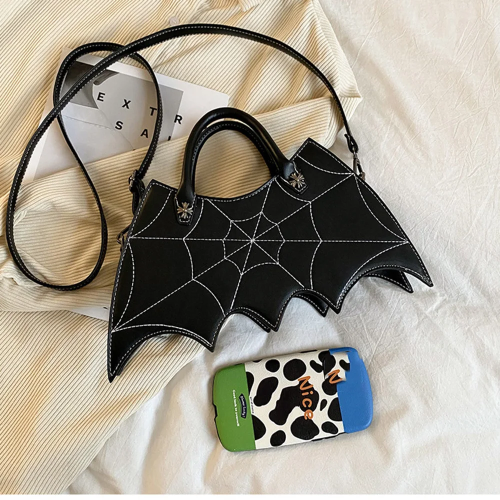 Creative Halloween Devil Bat Pu Leather Handbag Women Crossbody Satchels Messenger Bag Black Punk Handbag Girls Gothic Tote Bag