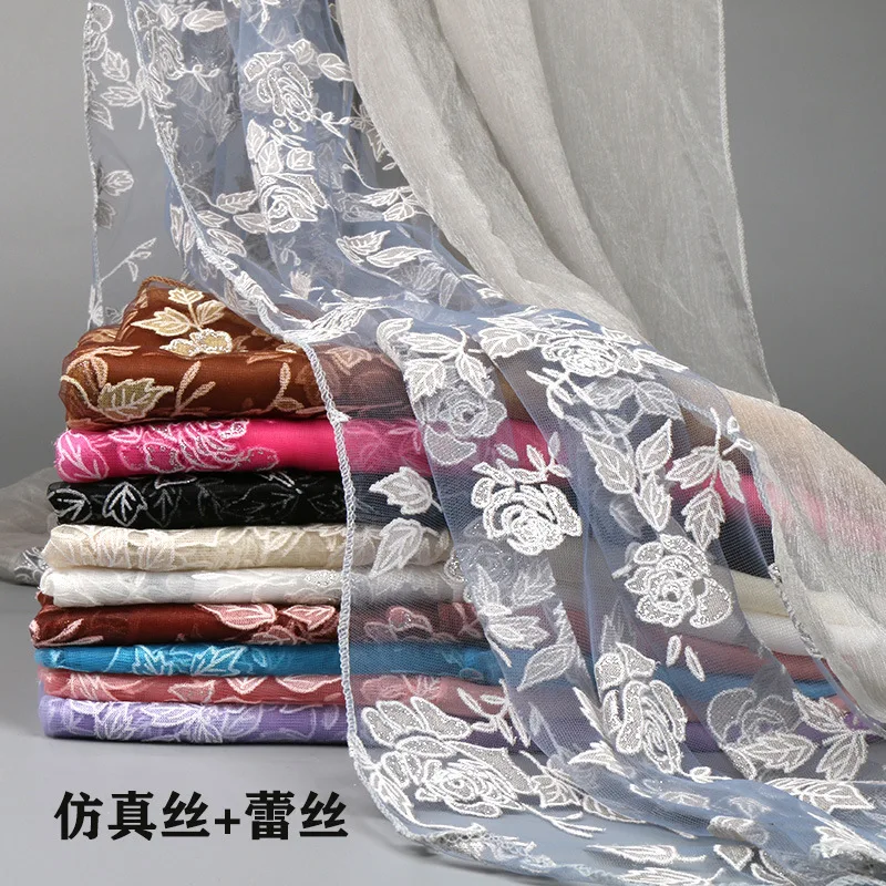 Женский кружевной шарф однотонный длинный ажурный модель Sjj10 на осень и зиму 2020 |