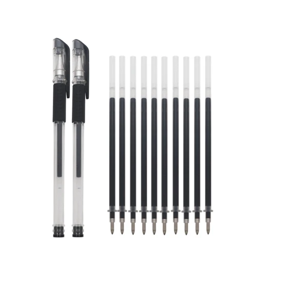 12pcs black 12 шт./лот, набор офисных гелевых ручек, простая нейтральная ручка, 0,5 мм, синяя, черная чернильная ручка, заправка, для студентов, для письма, экзамена, Запасные инструменты, школьные принадлежности - Цвет: 12pcs black