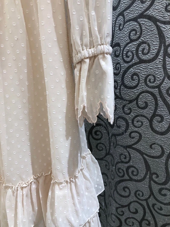 

Quality Women's Top Dress 2021 Summer Polka Dot Print Cascading Ruffle Sexy Long Sleeve Apricot Dark Blue Dress Vintage Runway