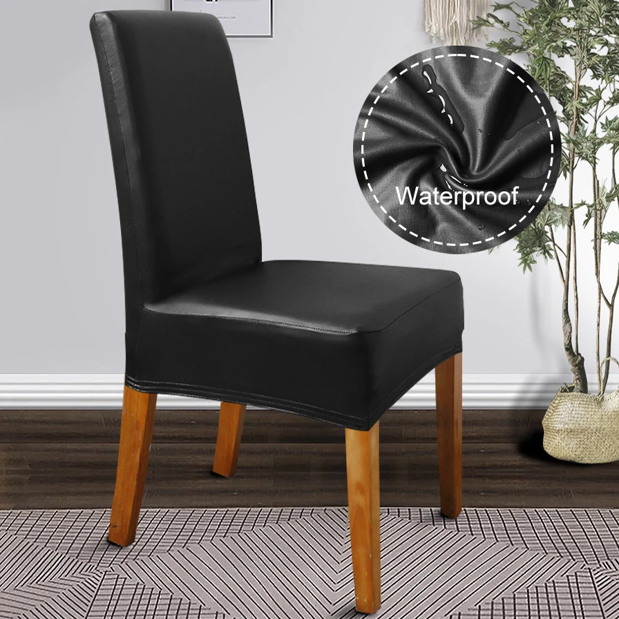 

Waterproof Oilproof Chair Cover PU Leather Chair Cover Spandex Stretch Kitchen Seat Case Banquet Hotel Cover Housse Chaise