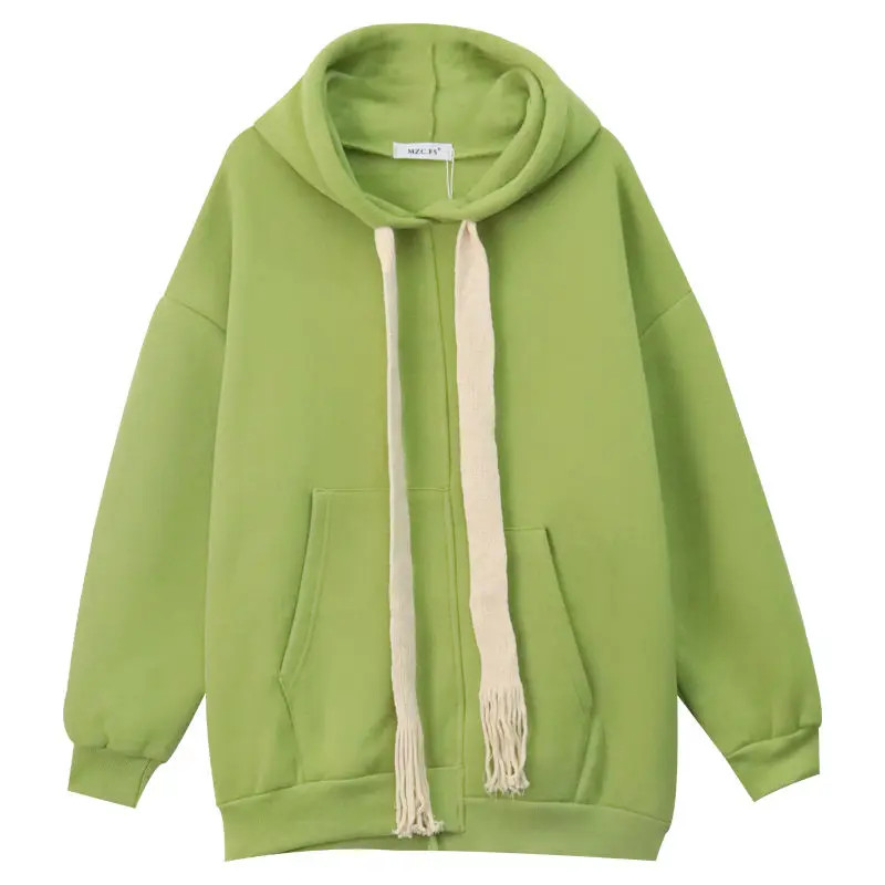 Plush Thick Thick Hooded Sweater Autumn and Winter New Leisure Long-sleeved Solid Color Loose Drawstring Sweater