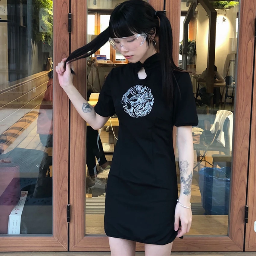 Вышивка Cheongsam китайское платье для женщин Повседневное Дракон вечерние Qipao Готический уличная Vestidos азиатская одежда Kawaii для девочек