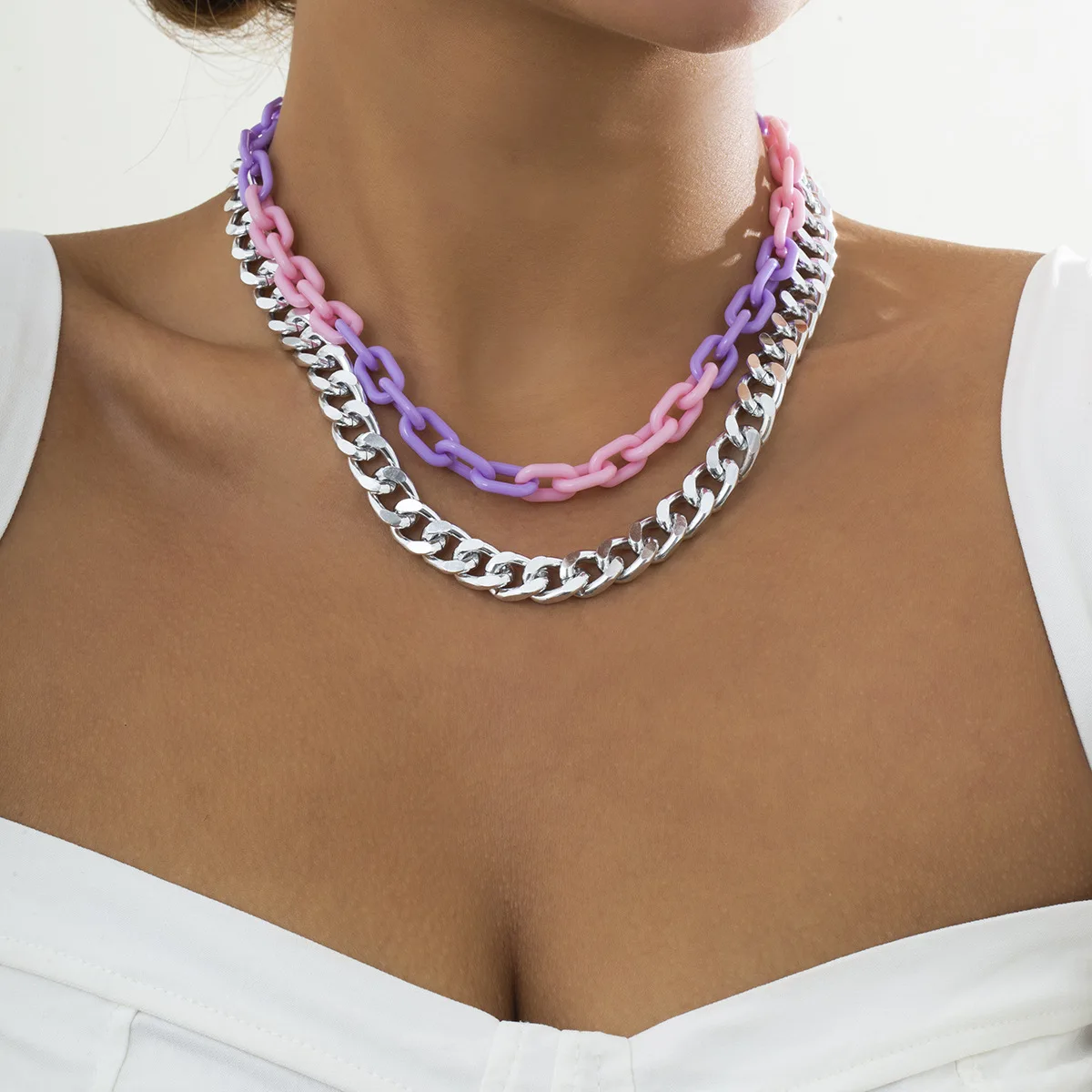 

Mixed Color Purple Pink Acrylic Resin Choker Chunky Thick Necklaces Gothic Miami Curb Cuban Necklaces Women Female Neck Jewelry