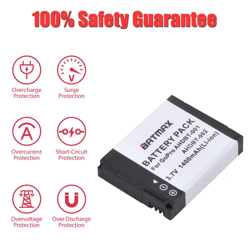Аккумуляторная батарея Batmax для GoPro Go Pro HD Hero1 Hero2 Motorsports Surf Outdoor 960 1080P Edition 3 шт.|battery for
