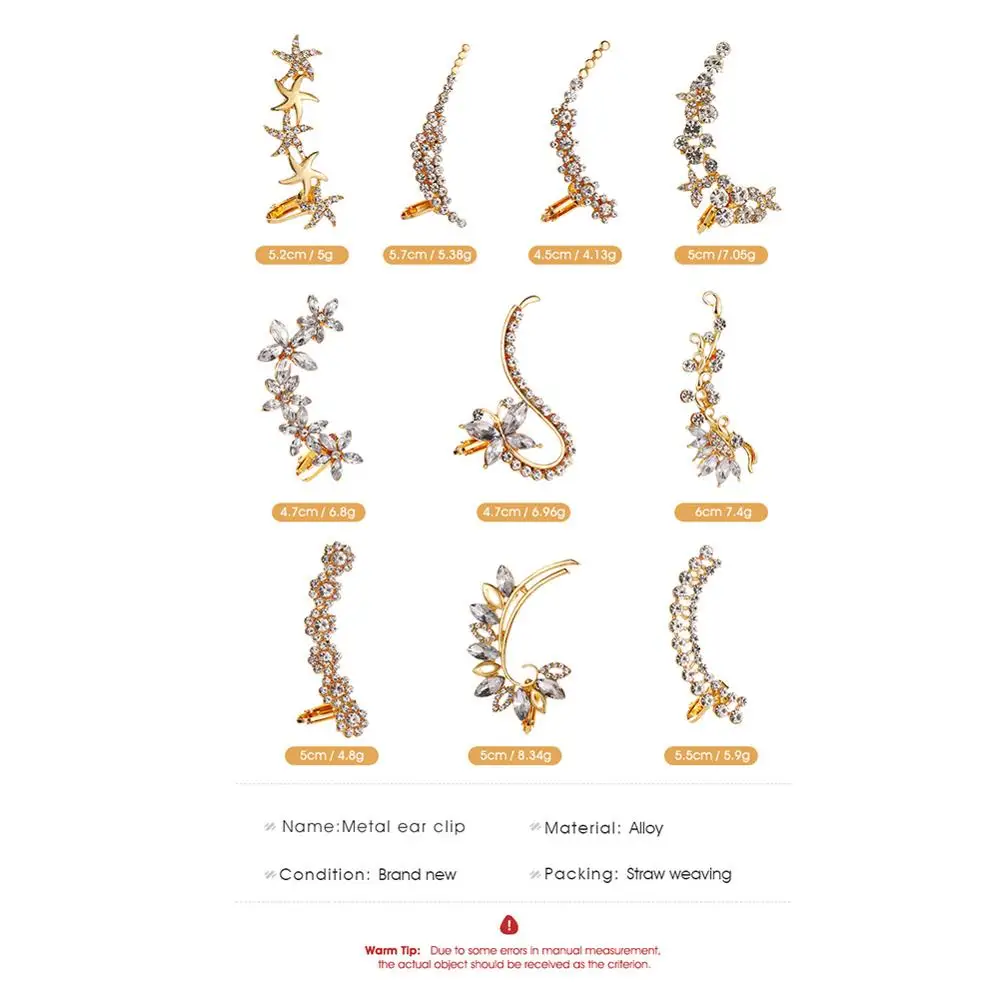 

1 pcs Women Butterfly Flower Ear Cuff Shiny Rhinestone Ear ClipEarring Long Single Side Earrings Pierced Female Party Jewelry