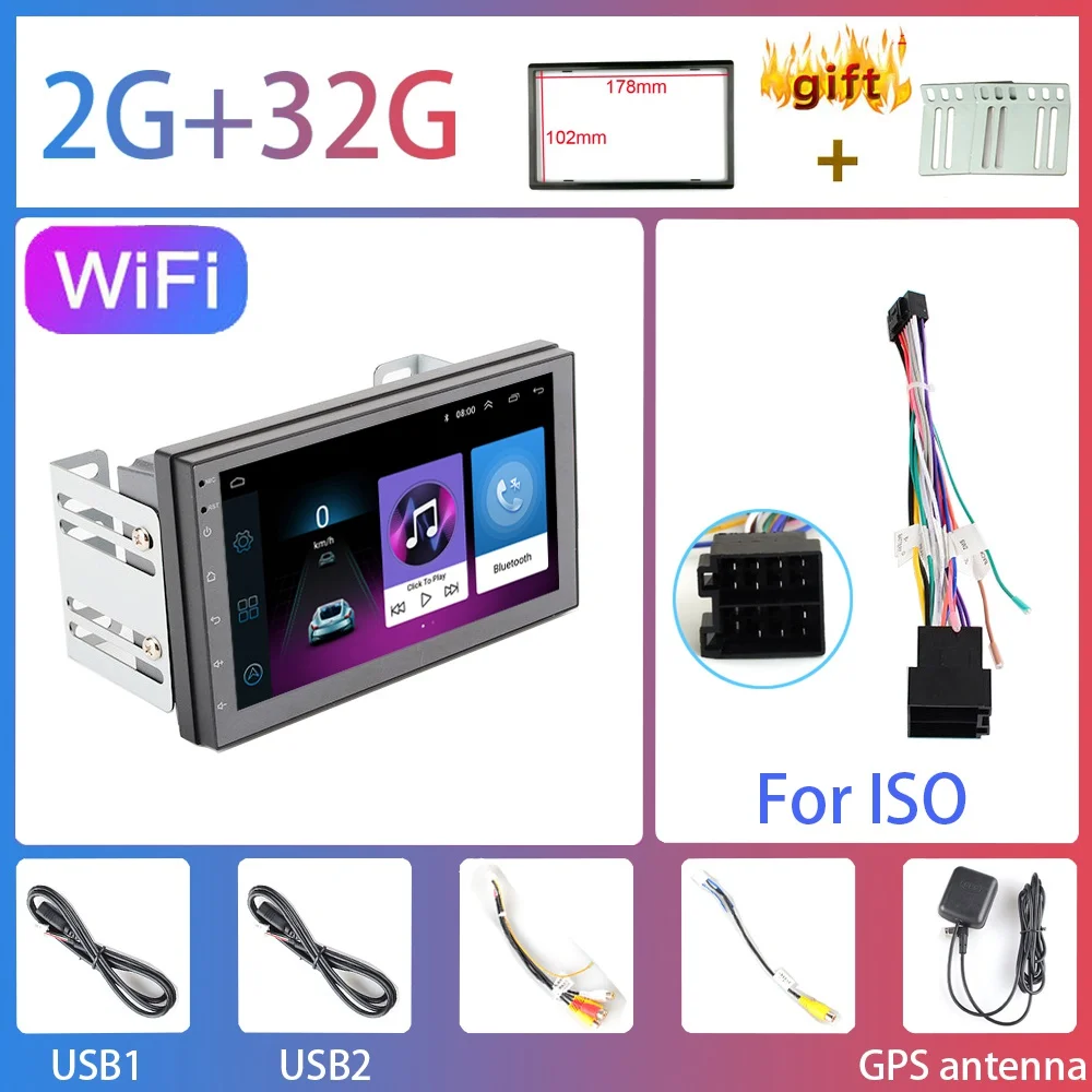 WIFI-2G-32G-ISO 2G+ 32G 2DIN Android 8,1 GO автомобильный DVD мультимедийный плеер для Volkswagen Nissan hyundai Kia Suzuki " автомобильный Радио gps навигация WiFi - Цвет: WIFI-2G-32G-ISO