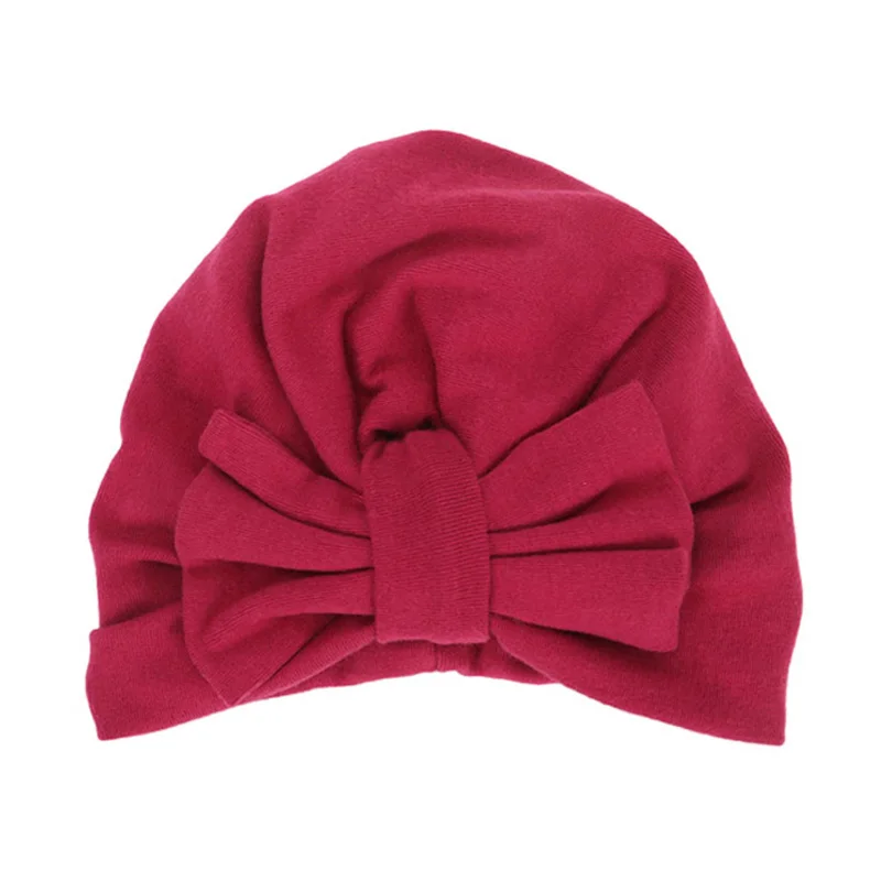 Wine red baby hat Новая зимняя детская шапка для девочек с большим бантом, Осенняя детская шапка-тюрбан, реквизит для фотосессии, Младенческая шапочка, шапка для маленьких девочек, аксессуары, 12 цветов - Цвет: Wine red baby hat