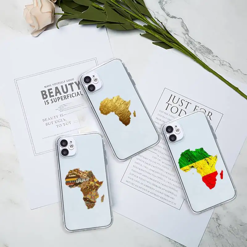 

Africa Map pattern Phone Case Transparent soft For iphone 12 11 13 7 8 6 s plus x xs xr pro max mini