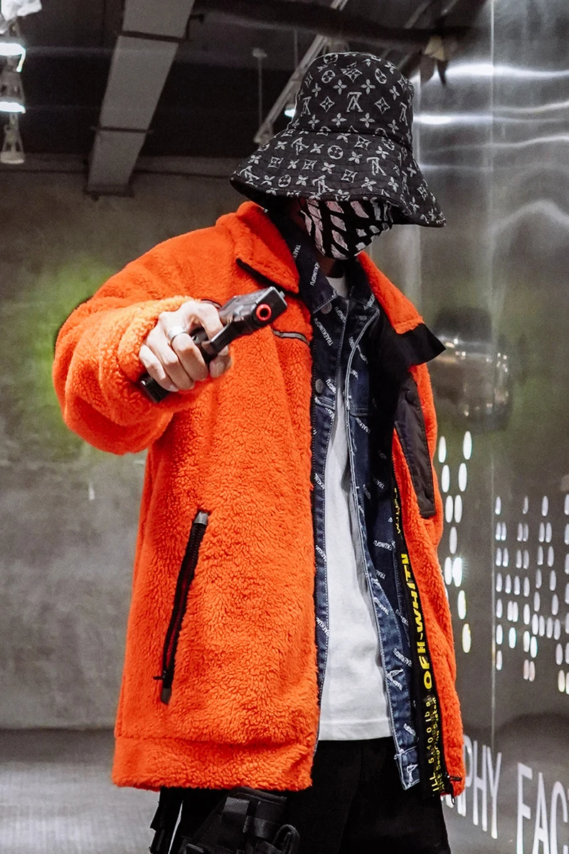 

2019 new loose casual long-sleeved jacket couple wool lamb coat national tide men winter coats mens winter jacket