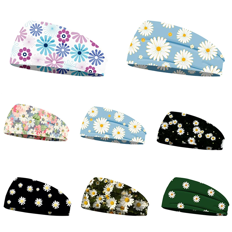 

Sweet Daisy Print Headband Ladies Casual Yoga Sports Headband Spring Summer Breathable Headband Turban Elastic Hair Accessories