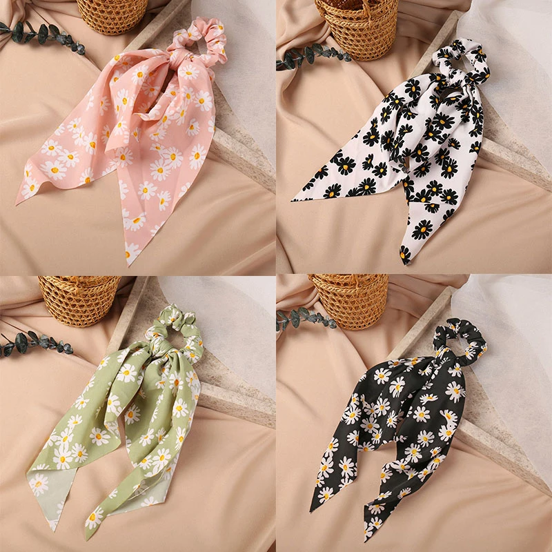 Корейские эластичные резинки для волос с маргаритками женщин цветочным принтом