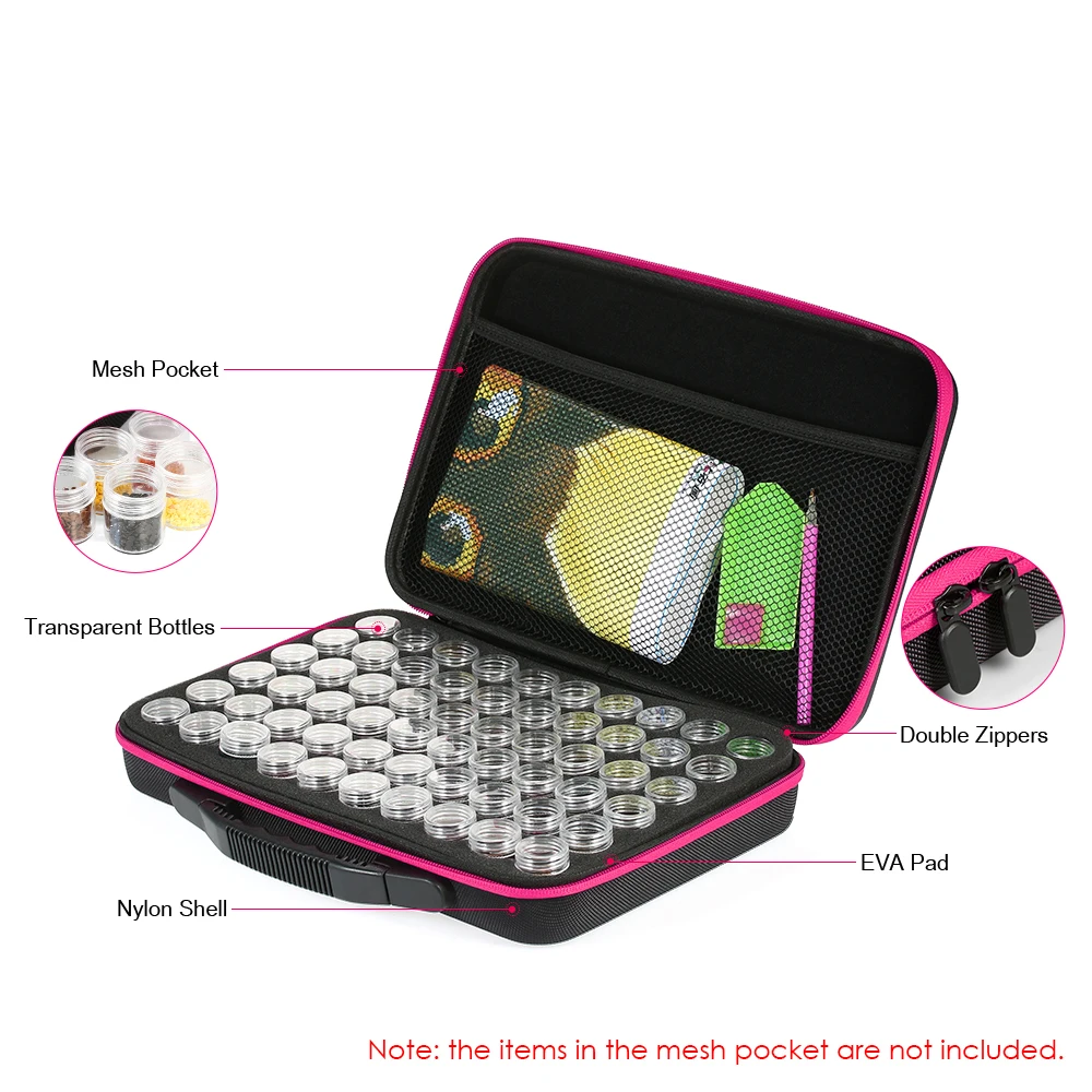 

Diamond Painting Storage Box Shockproof Drop-proof Double-Zipper Closure Embroidery Rhinestones Storage Container 60-Bottles