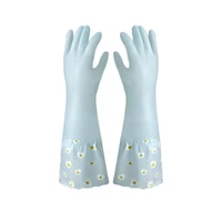 2 set home glove rubber daisy style plus velvet to keep warm kitchen brush bowl latex plastic waterproof cleaning tools