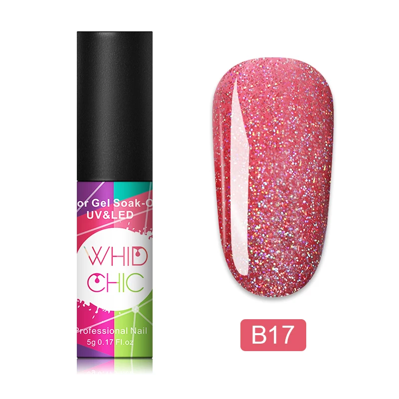 B17 WHID CHIC 1 бутылка 5 мл Блестящий цветной Гель-лак для ногтей Блестящие Блестки долговечный впитывающий УФ-гель для ногтей для самостоятельного дизайна ногтей - Цвет: B17