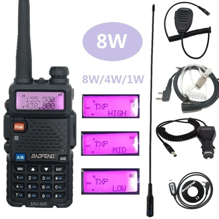 Высокая мощность 8 Вт BAOFENG UV-5R рация радио UHF VHF трансивер UV 5R сканер CB радиостанции Рыбалка Охота передатчик