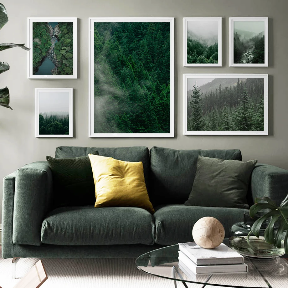 

Green Mountain Tree Wall Art Canvas Painting Fashion Nordic Posters And Prints Wall Pictures For Salon Bar Decor