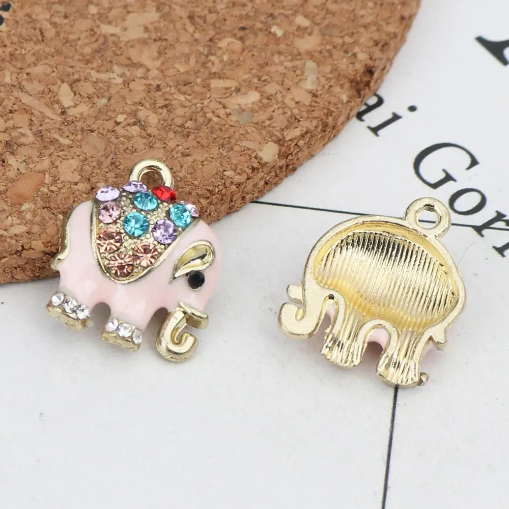 DoreenBeads амулет кулоны Слон Золотой Цвет Розовый Многоцветный Стразы Эмаль 18 мм (6/8