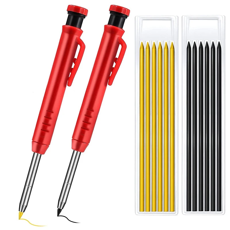 

2Pcs Carpenter Mechanical Pencils Solid Carpentry Automatic Pencil Set Including 2Pcs Sharpener and 12Pcs Pencil Leads