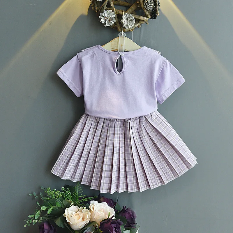 

Girl Sets Summer Dress Preppy Style Short-sleevedT-shirt Girl Two-piece Pleated Skirt Baby Girls Clothes Boutique Kids Clothing