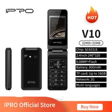 IPRO Telefon Flip GSM Celulares V10 Feature Phone 2.4Inch Dual SIM Card MP3 Player 0.08MF Camera TF 16GB Clamshell Mobile Phones