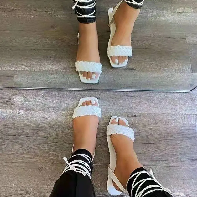 

Summer women sandals narrow band vintage square toe cross strap thong sandals women shape design shoes women