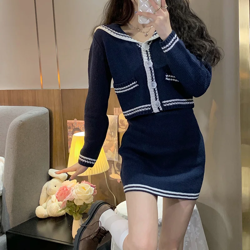 Женский костюм с юбкой универсальный свободный свитер контрастных цветов