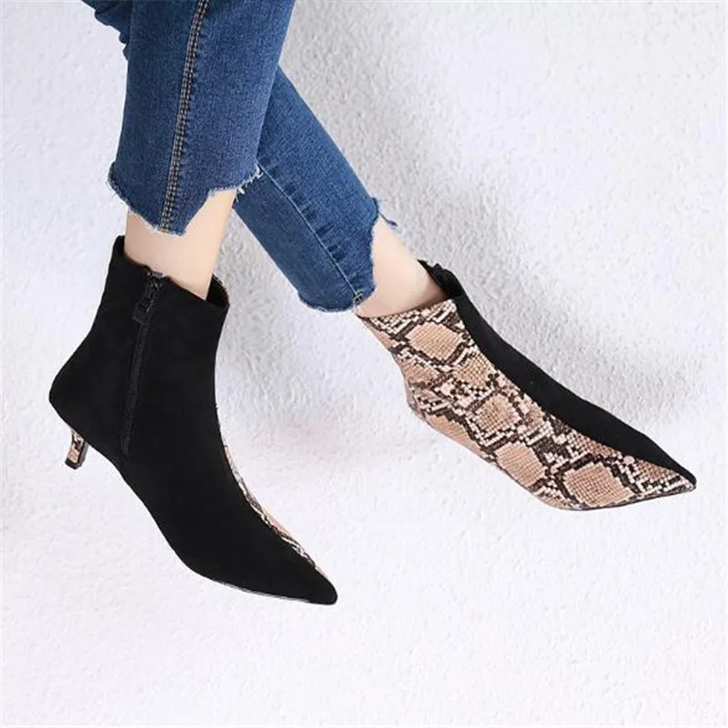 Fashion Women Ankle Boots Chelsea Fashion Ladies Stretch Boots Pointed Toe Back Zipper Thin High Heels Booties Autumn Boots