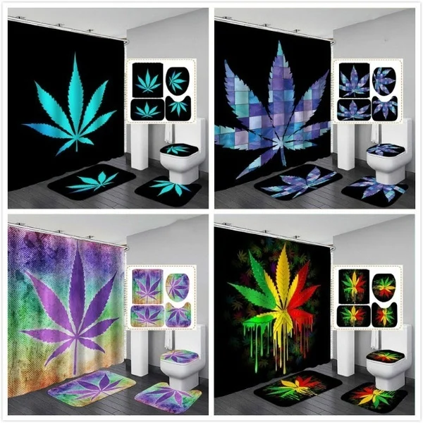 

4 шт. Аксессуары для ванной комнаты Шторы туалетный комплект бледно-Кленовые Листья печати туалет коврик для ванной и душа Шторы набор из че...