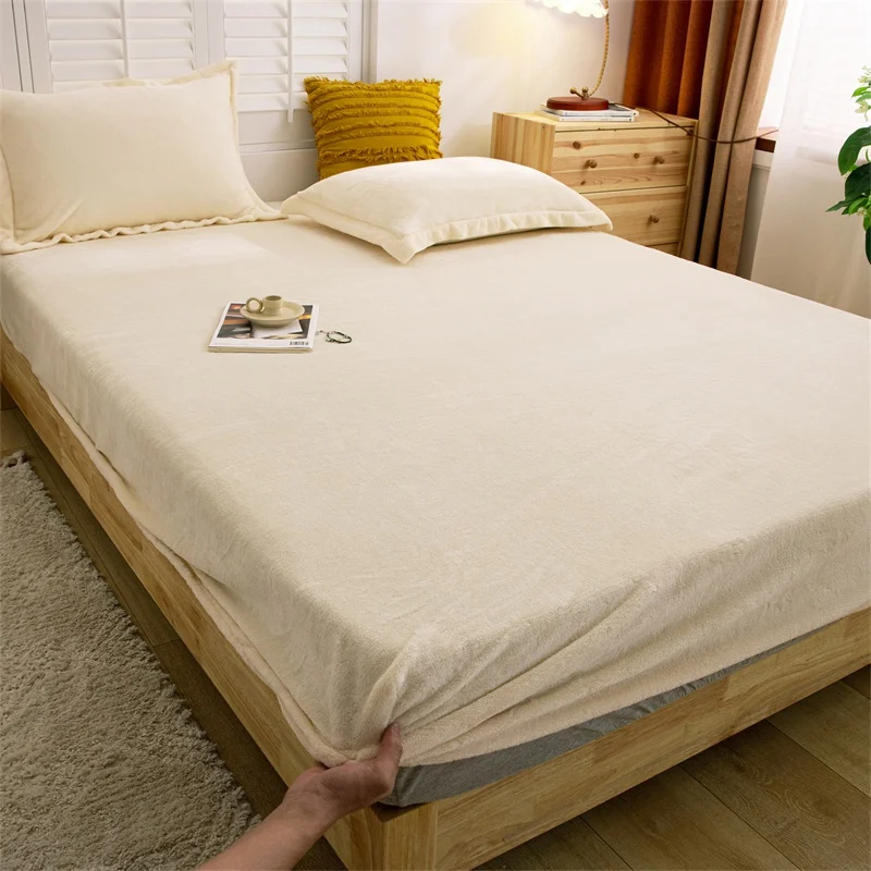 

Warm and Thick Elastic Fitted Sheets Adjustable Flannel Winter Mattress Cover Velvet Bed Linens Plush Bedspread Bed Sheet
