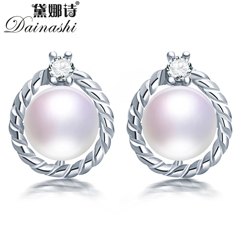 

Dainashi High Quality Fashion 925 Sterling Silver Zircon Earrings for Women 100% Genuine Natural Freshwater Pearl Stud Earrings