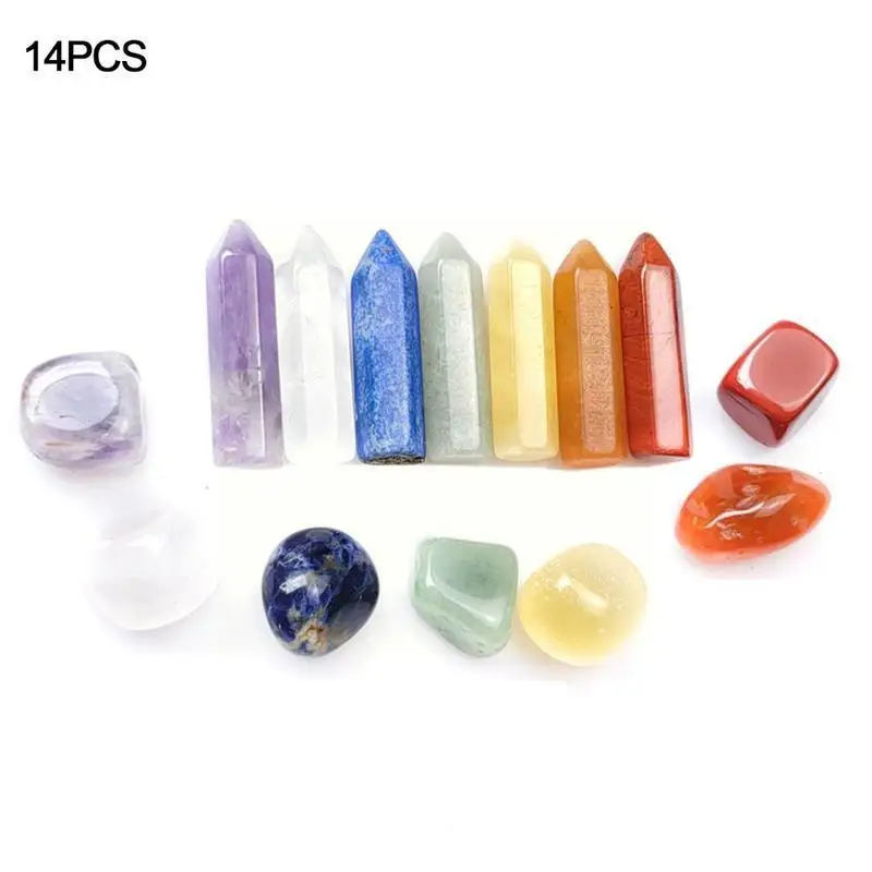 

Seven Chakra Hexagonal Column Energy Stone Combination Decoration Crystal For Children Box Ornaments Gifts Natural Gemstone G8D8