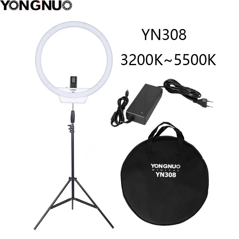 YN308KIT YongNuo YN308 селфи кольцо светодиодный светильник 3200K~ 5500K двухцветная температура светодиодный светильник для видео беспроводной пульт CRI95 с ручкой - Цвет: YN308KIT