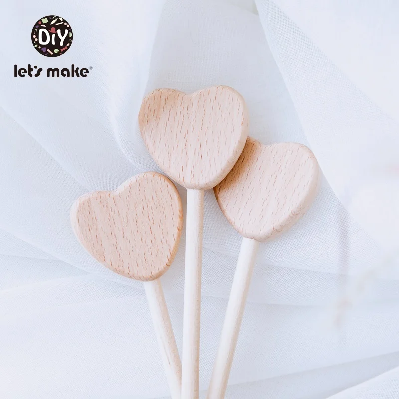 Давайте сделаем деревянный Прорезыватель крошечный стержень Деревянная волшебная палочка 3 шт. Набор ПВХ бесплатно бук луна сердце девочка еда класс Товары для малышей Прорезыватели игрушки