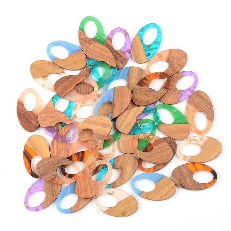 

10PCS Hollow Ellipse Earrings Accessories Natural Wood Resin Splicing Hand Made DIY Making Charms Jewelry Findings & Components