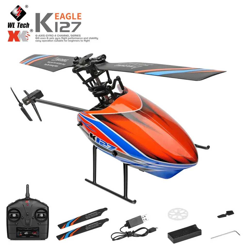 

WLtoys XKS K127 4CH RC Helicopter 6-axis Gyro Single Blade RC Aircraft Remote Control Helicopter RC Plane RTF for Beginners