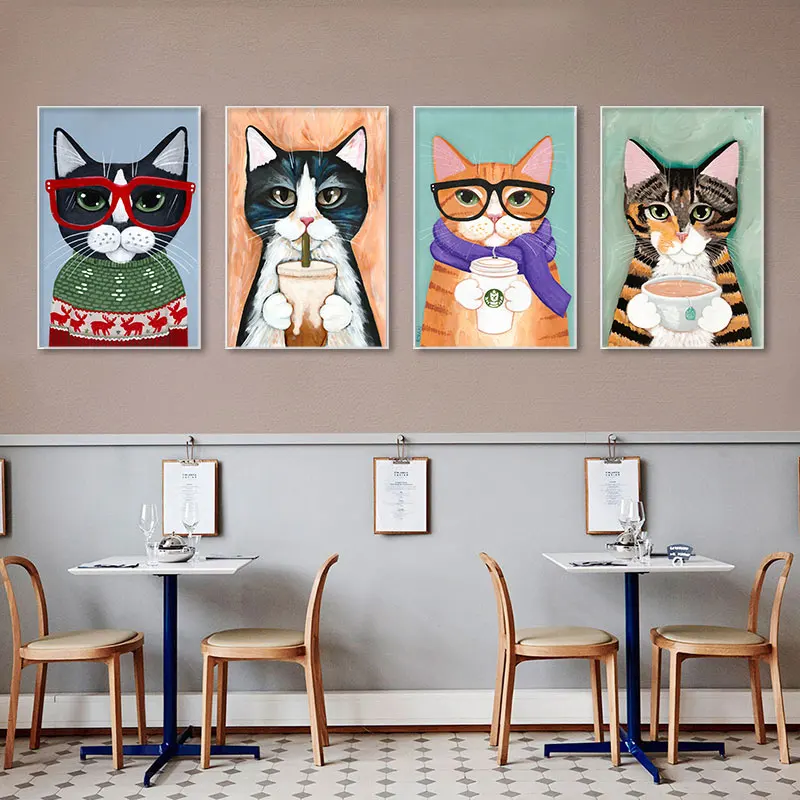 Картина для украшения магазина молочного чая десертный магазин торт кошка кафе