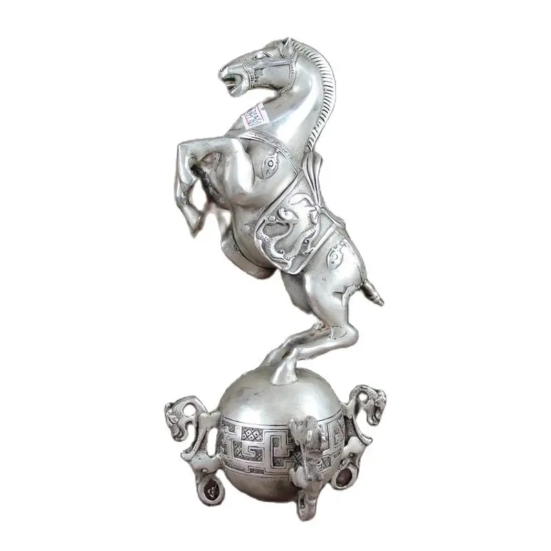 Китайские старые украшения фэн-шуй белое медное серебряное покрытие лошадь небо