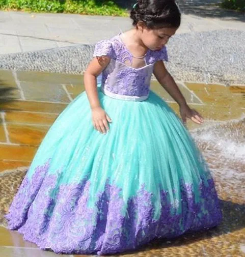 

SexeMara purple lace baby dress with sleeves crew neck infant birthday party outfit Easter celebration gown for special day