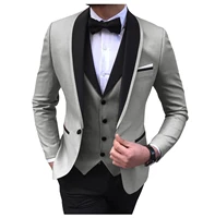silver grey tuxedos mens suits 3 piece black shawl lapel casual tuxedos for wedding groomsmen suits men 2020 blazervestpant