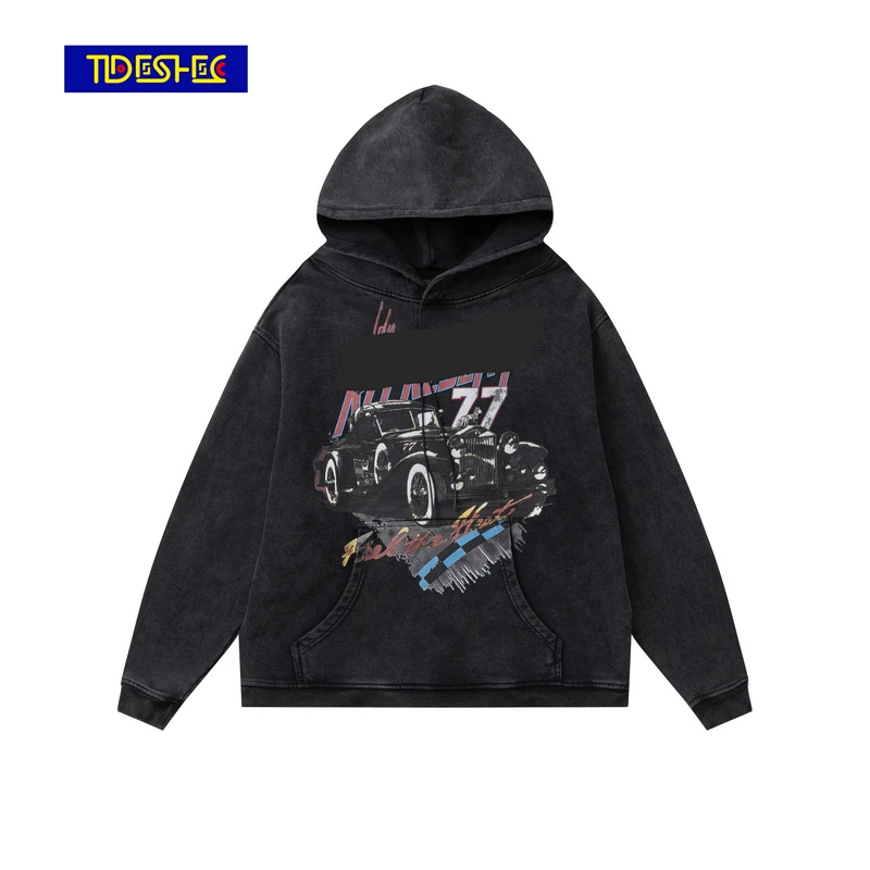 

2021 Men Hip Hop Streetwear Oversize Washed Classic Car Print Hoodie Sweatshirt Graphic Pullover Harajuku Cotton Loose Hoodie