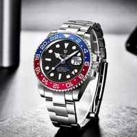 lige design brand men gmt watch automatic watch waterproof sport mechanical wristwatch reloj hombre luxury stainless steel clock