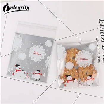 {D& P 100pcs 10X10+ 3 см Рождество печенья конфеты упаковки хлеба самоклеящаяся Пластик печенье закуски выпечка посылка милые сумки через плечо - Цвет: CUTE 21