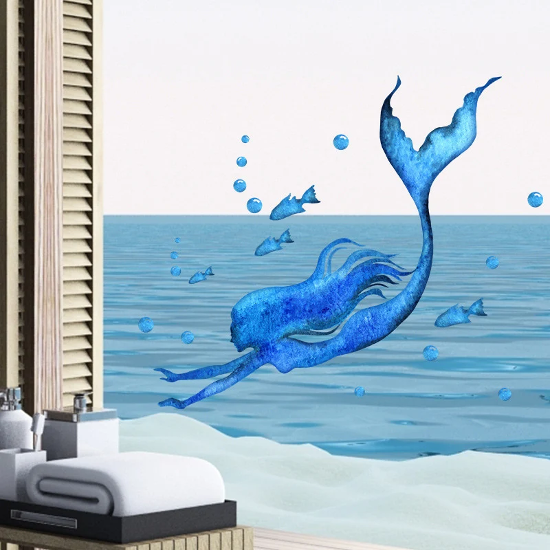 Настенные стикеры Bule Mermaid для ванной комнаты водонепроницаемые фотообои из ПВХ