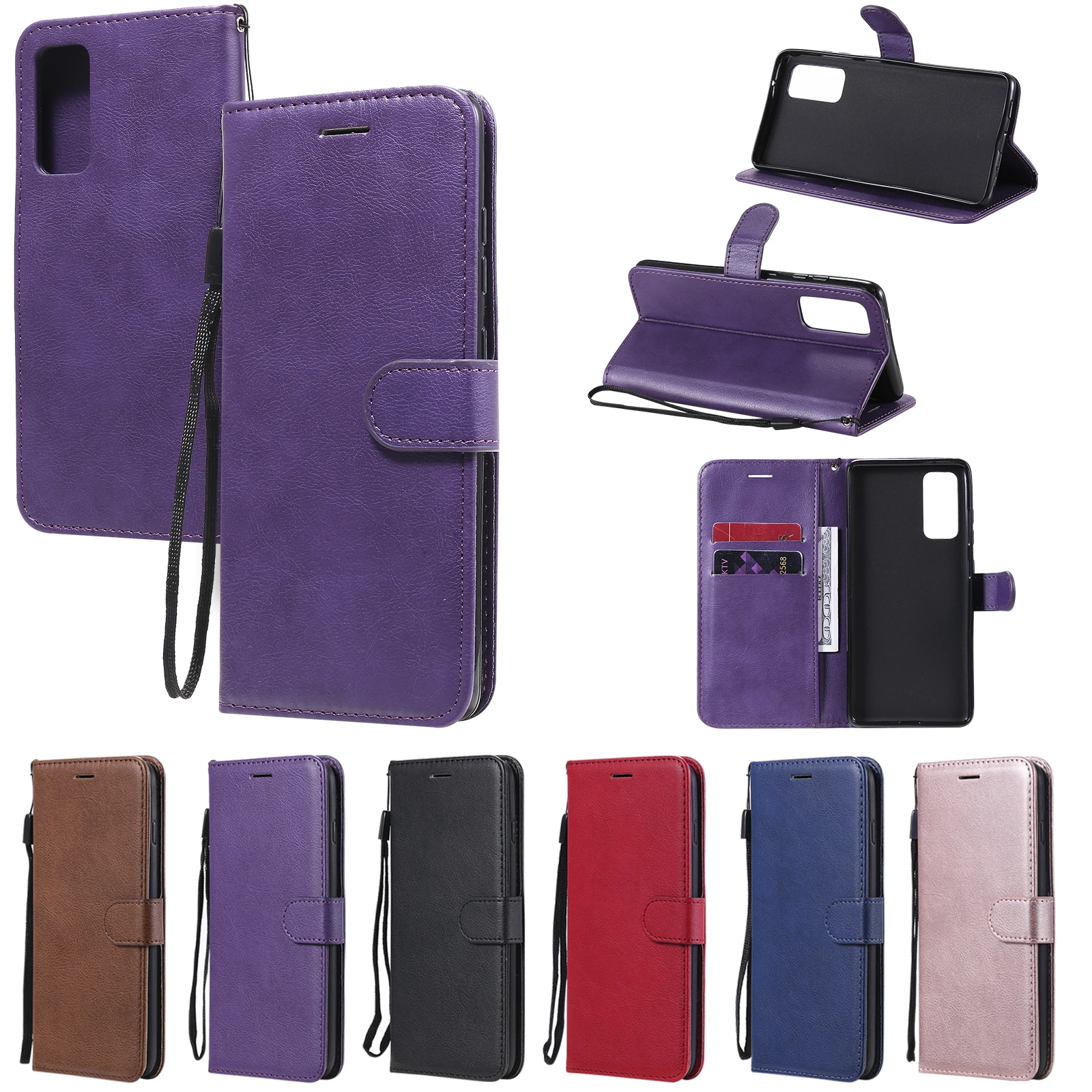 

For Samsung S20 FE A21 A11 A01 A31 A51 A71 Note 20 Ultra Luxury Wallet PU Leather Case Stand Cover Flip Case Full Cover Strap