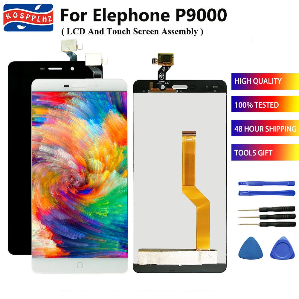 ЖК дисплей Elephone P9000 100% испытано 5 дюйма кодирующий преобразователь сенсорного
