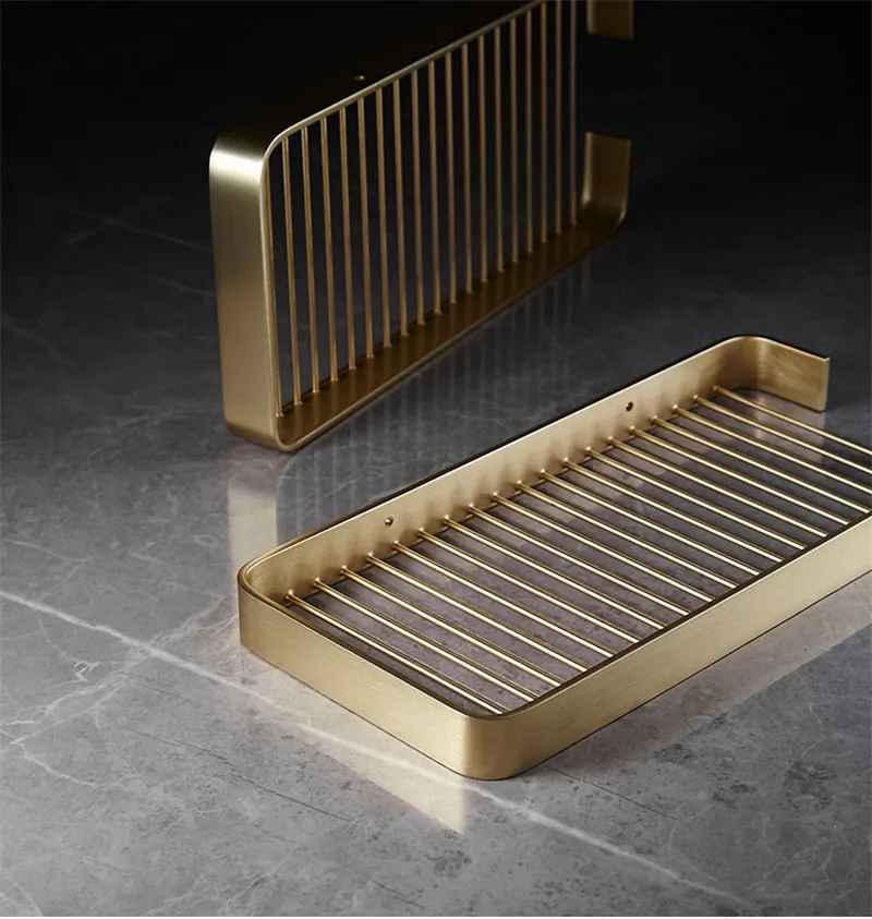 

Bathroom Corner Shelf Solid Brass Bath Shower Holder Wall Mount Bolt Inserting Type Chrome/Brushed Gold Storage Organizer Rack
