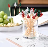100pcs 10cm christmas tree shape disposable fruit picks bamboo cocktail toothpicks cake sticks bar party decoration ornament